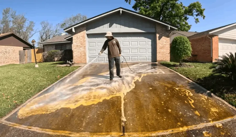 Pressure cleaning driveway before and after in West Palm Beach, FL